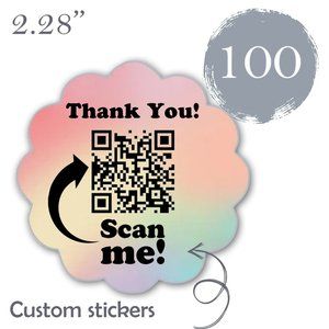 100 Thank you Stickers Thermal Scalloped flowers Glossy